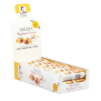 Delizia Pastry Cream , Cream Filled Puff Pastry Patisserie Rolls, All-Natural, Kosher Dairy, Made in Italy - 4.41oz (125g) Box, 4-Pack