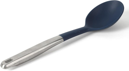 Prime Slotted Spoon Skimmer, Stainless Steel Slotted Spoon, Straining Spoon with Navy Silicone Head, Heat-Resistant Nonstick-Safe Kitchen Tool