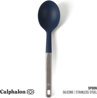 Prime Slotted Spoon Skimmer, Stainless Steel Slotted Spoon, Straining Spoon with Navy Silicone Head, Heat-Resistant Nonstick-Safe Kitchen Tool