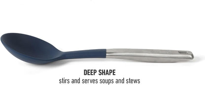 Prime Slotted Spoon Skimmer, Stainless Steel Slotted Spoon, Straining Spoon with Navy Silicone Head, Heat-Resistant Nonstick-Safe Kitchen Tool
