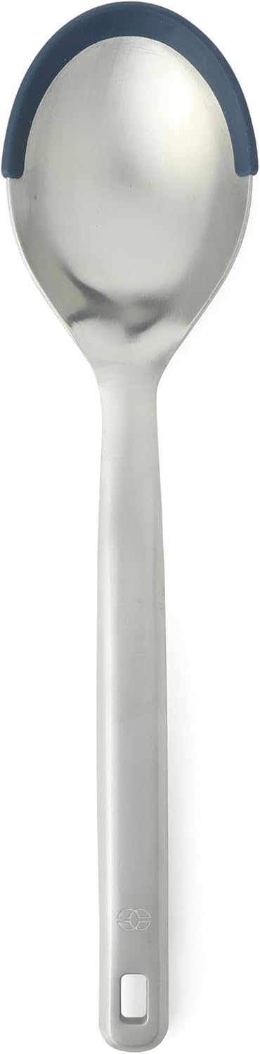 Prime Slotted Spoon Skimmer, Stainless Steel Slotted Spoon, Straining Spoon with Navy Silicone Head, Heat-Resistant Nonstick-Safe Kitchen Tool