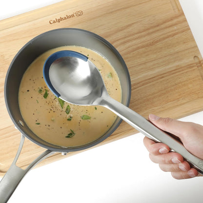 Prime Slotted Spoon Skimmer, Stainless Steel Slotted Spoon, Straining Spoon with Navy Silicone Head, Heat-Resistant Nonstick-Safe Kitchen Tool
