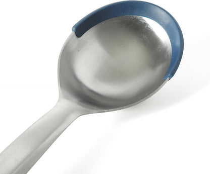 Prime Slotted Spoon Skimmer, Stainless Steel Slotted Spoon, Straining Spoon with Navy Silicone Head, Heat-Resistant Nonstick-Safe Kitchen Tool