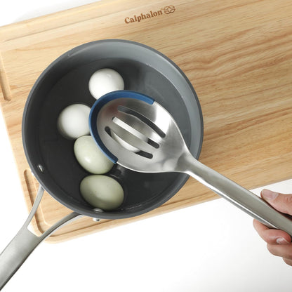 Prime Slotted Spoon Skimmer, Stainless Steel Slotted Spoon, Straining Spoon with Navy Silicone Head, Heat-Resistant Nonstick-Safe Kitchen Tool