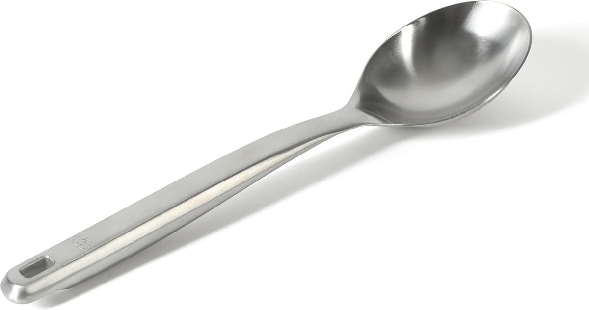 Prime Slotted Spoon Skimmer, Stainless Steel Slotted Spoon, Straining Spoon with Navy Silicone Head, Heat-Resistant Nonstick-Safe Kitchen Tool