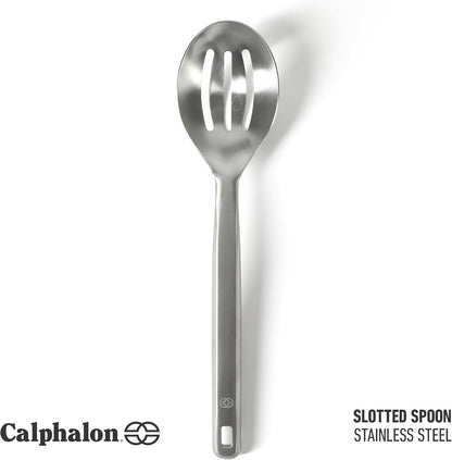 Prime Slotted Spoon Skimmer, Stainless Steel Slotted Spoon, Straining Spoon with Navy Silicone Head, Heat-Resistant Nonstick-Safe Kitchen Tool