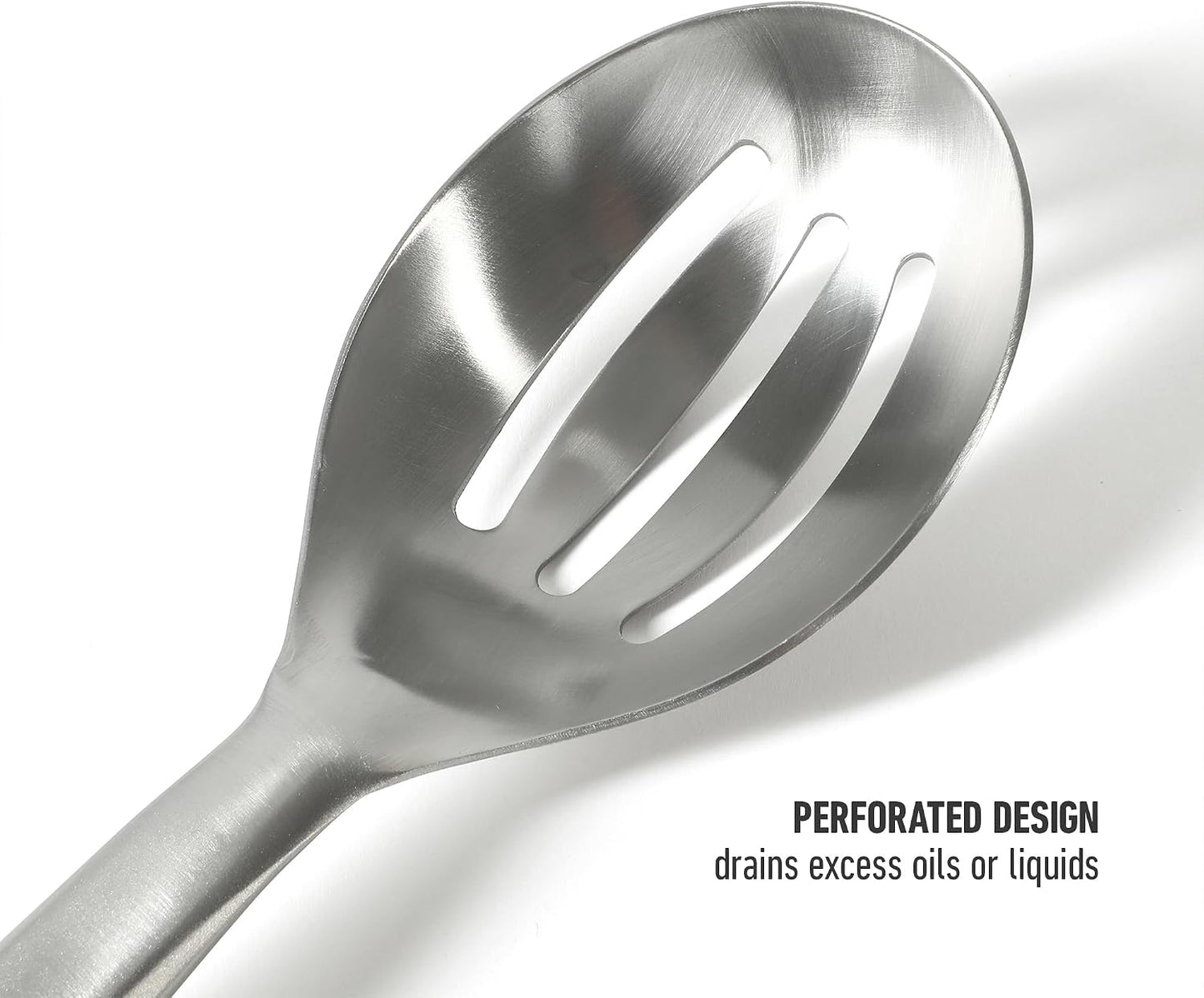 Prime Slotted Spoon Skimmer, Stainless Steel Slotted Spoon, Straining Spoon with Navy Silicone Head, Heat-Resistant Nonstick-Safe Kitchen Tool