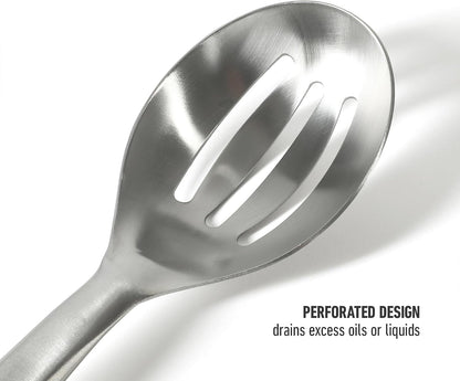 Prime Slotted Spoon Skimmer, Stainless Steel Slotted Spoon, Straining Spoon with Navy Silicone Head, Heat-Resistant Nonstick-Safe Kitchen Tool