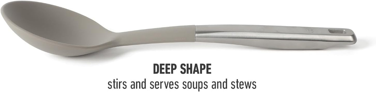 Prime Slotted Spoon Skimmer, Stainless Steel Slotted Spoon, Straining Spoon with Navy Silicone Head, Heat-Resistant Nonstick-Safe Kitchen Tool