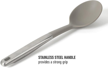 Prime Slotted Spoon Skimmer, Stainless Steel Slotted Spoon, Straining Spoon with Navy Silicone Head, Heat-Resistant Nonstick-Safe Kitchen Tool