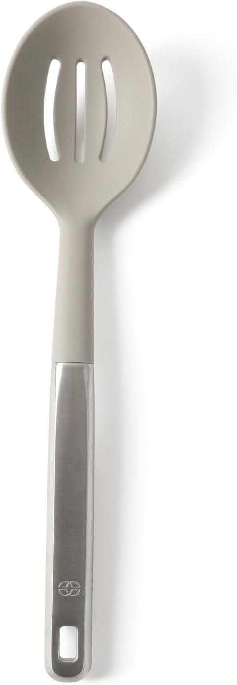 Prime Slotted Spoon Skimmer, Stainless Steel Slotted Spoon, Straining Spoon with Navy Silicone Head, Heat-Resistant Nonstick-Safe Kitchen Tool