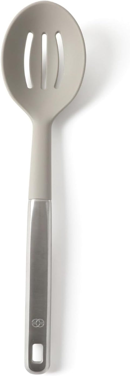 Prime Slotted Spoon Skimmer, Stainless Steel Slotted Spoon, Straining Spoon with Navy Silicone Head, Heat-Resistant Nonstick-Safe Kitchen Tool