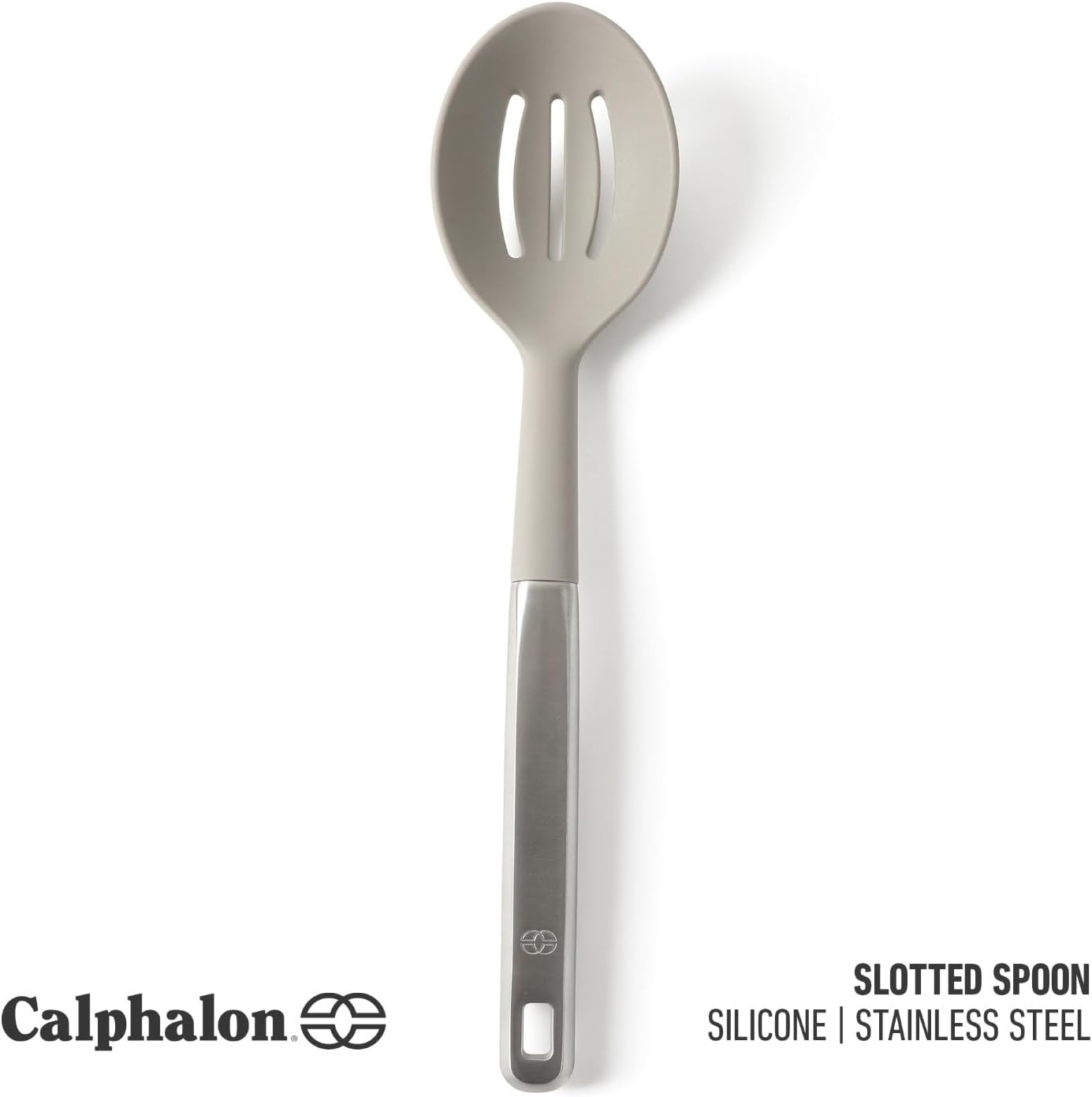 Prime Slotted Spoon Skimmer, Stainless Steel Slotted Spoon, Straining Spoon with Navy Silicone Head, Heat-Resistant Nonstick-Safe Kitchen Tool
