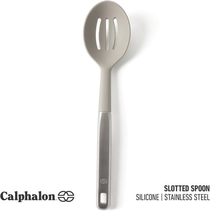 Prime Slotted Spoon Skimmer, Stainless Steel Slotted Spoon, Straining Spoon with Navy Silicone Head, Heat-Resistant Nonstick-Safe Kitchen Tool