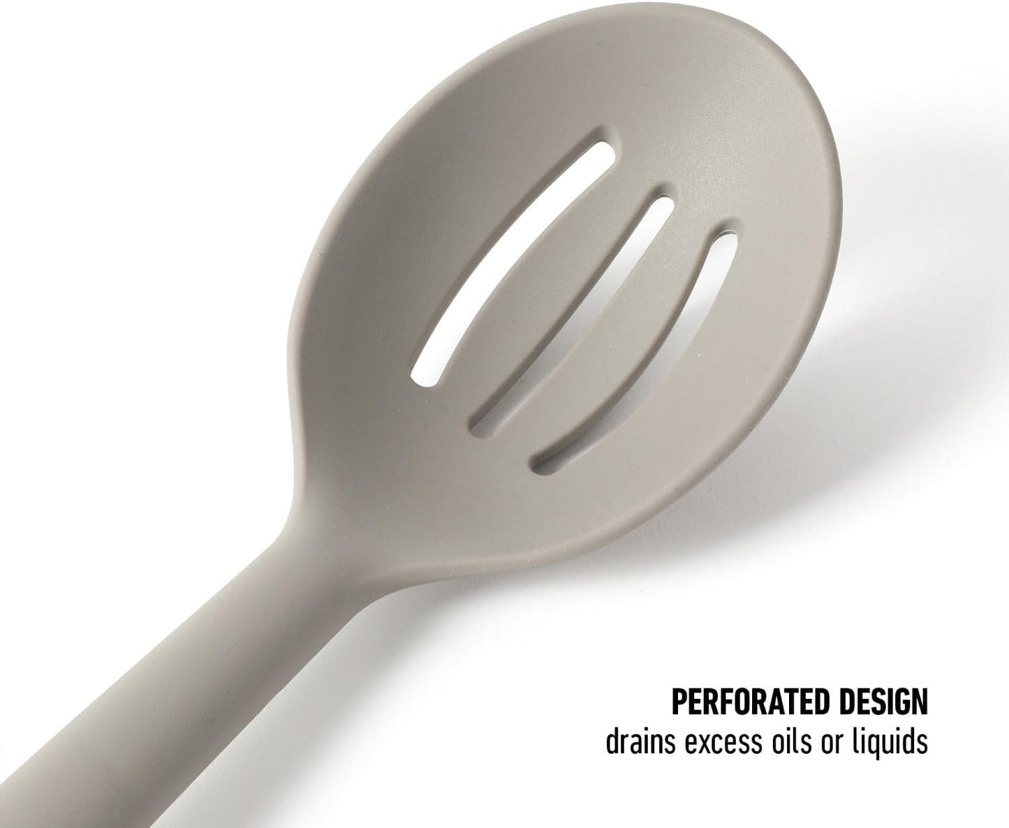 Prime Slotted Spoon Skimmer, Stainless Steel Slotted Spoon, Straining Spoon with Navy Silicone Head, Heat-Resistant Nonstick-Safe Kitchen Tool