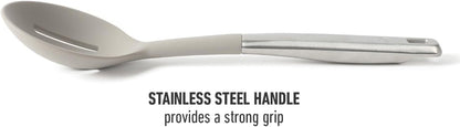 Prime Slotted Spoon Skimmer, Stainless Steel Slotted Spoon, Straining Spoon with Navy Silicone Head, Heat-Resistant Nonstick-Safe Kitchen Tool