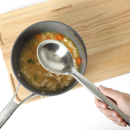 Prime Slotted Spoon Skimmer, Stainless Steel Slotted Spoon, Straining Spoon with Navy Silicone Head, Heat-Resistant Nonstick-Safe Kitchen Tool