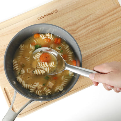 Prime Slotted Spoon Skimmer, Stainless Steel Slotted Spoon, Straining Spoon with Navy Silicone Head, Heat-Resistant Nonstick-Safe Kitchen Tool
