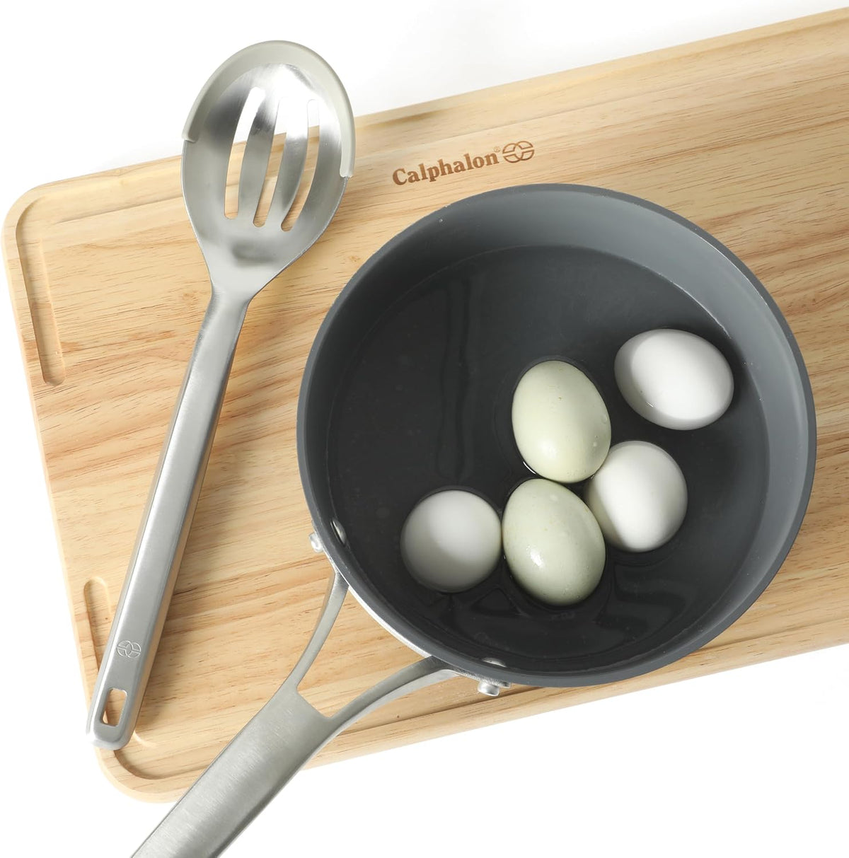 Prime Slotted Spoon Skimmer, Stainless Steel Slotted Spoon, Straining Spoon with Navy Silicone Head, Heat-Resistant Nonstick-Safe Kitchen Tool