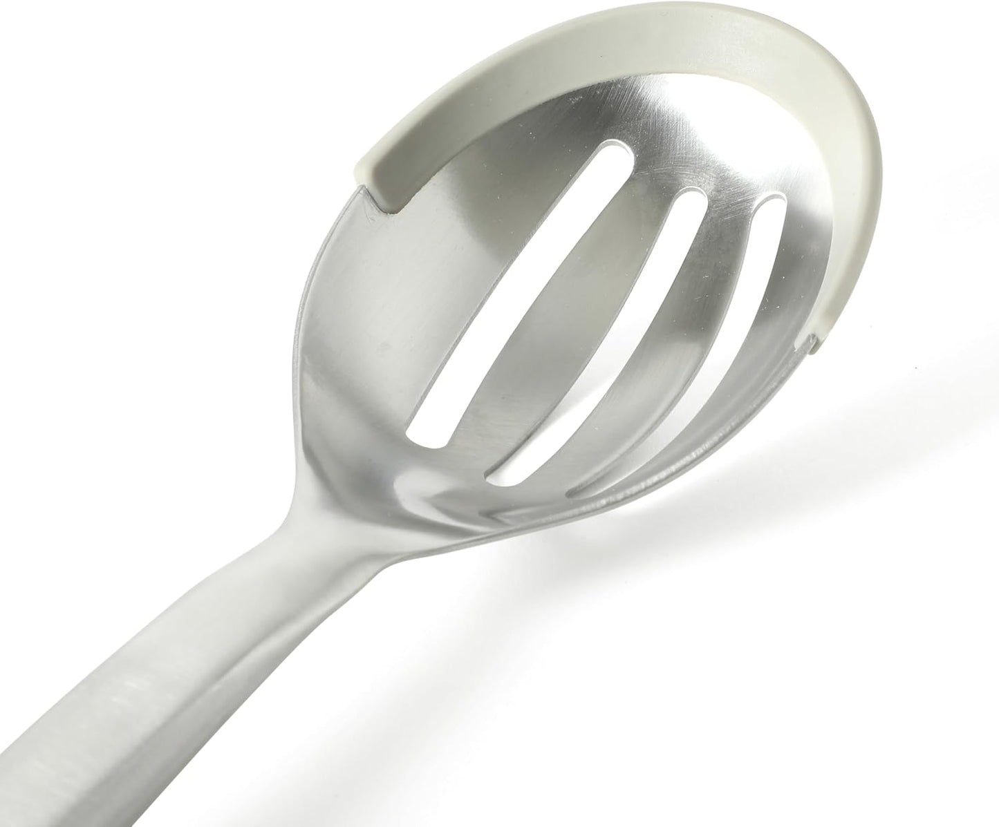Prime Slotted Spoon Skimmer, Stainless Steel Slotted Spoon, Straining Spoon with Navy Silicone Head, Heat-Resistant Nonstick-Safe Kitchen Tool