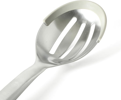 Prime Slotted Spoon Skimmer, Stainless Steel Slotted Spoon, Straining Spoon with Navy Silicone Head, Heat-Resistant Nonstick-Safe Kitchen Tool