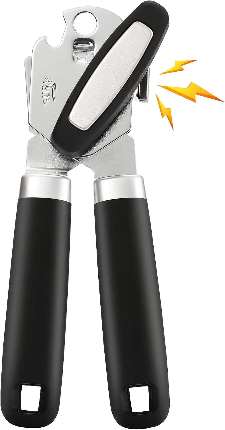 Manual Can Opener Smooth Edge with Magnet & Bottle Opener, Red