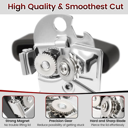 Manual Can Opener Smooth Edge with Magnet & Bottle Opener, Red