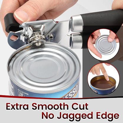 Manual Can Opener Smooth Edge with Magnet & Bottle Opener, Red