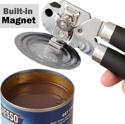 Manual Can Opener Smooth Edge with Magnet & Bottle Opener, Red