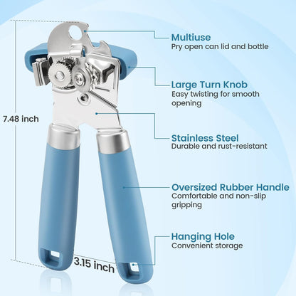Manual Can Opener Smooth Edge with Magnet & Bottle Opener, Red