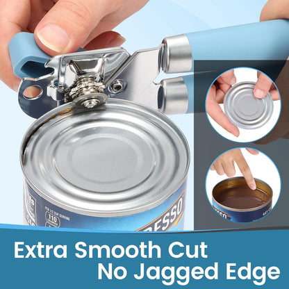 Manual Can Opener Smooth Edge with Magnet & Bottle Opener, Red