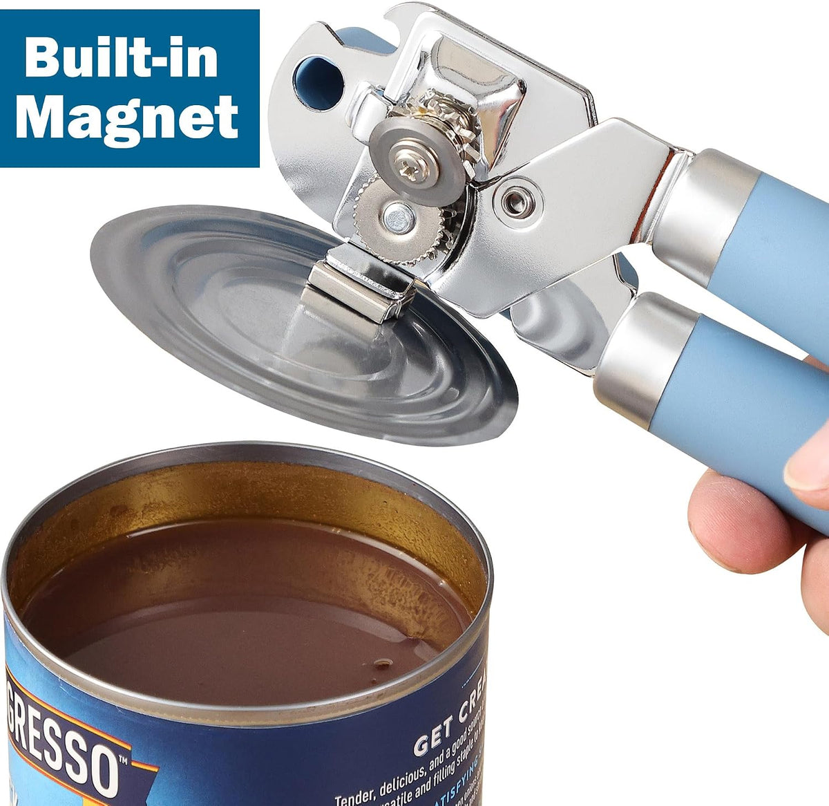 Manual Can Opener Smooth Edge with Magnet & Bottle Opener, Red