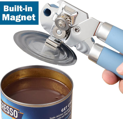 Manual Can Opener Smooth Edge with Magnet & Bottle Opener, Red