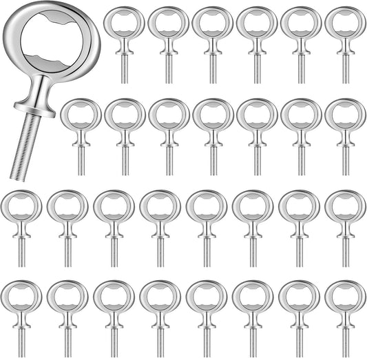 30 Pcs Metal Bottle Opener Blank Bulk Bottle Opener Inserts Parts Pieces Kit for Wood Craft DIY Project Turning Threaded Beer Hardware Turning Wedding Wine Party Ot Month (Silver)