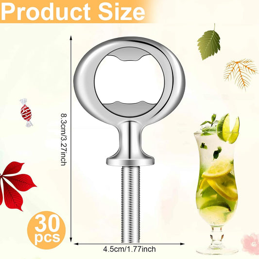 30 Pcs Metal Bottle Opener Blank Bulk Bottle Opener Inserts Parts Pieces Kit for Wood Craft DIY Project Turning Threaded Beer Hardware Turning Wedding Wine Party Ot Month (Silver)