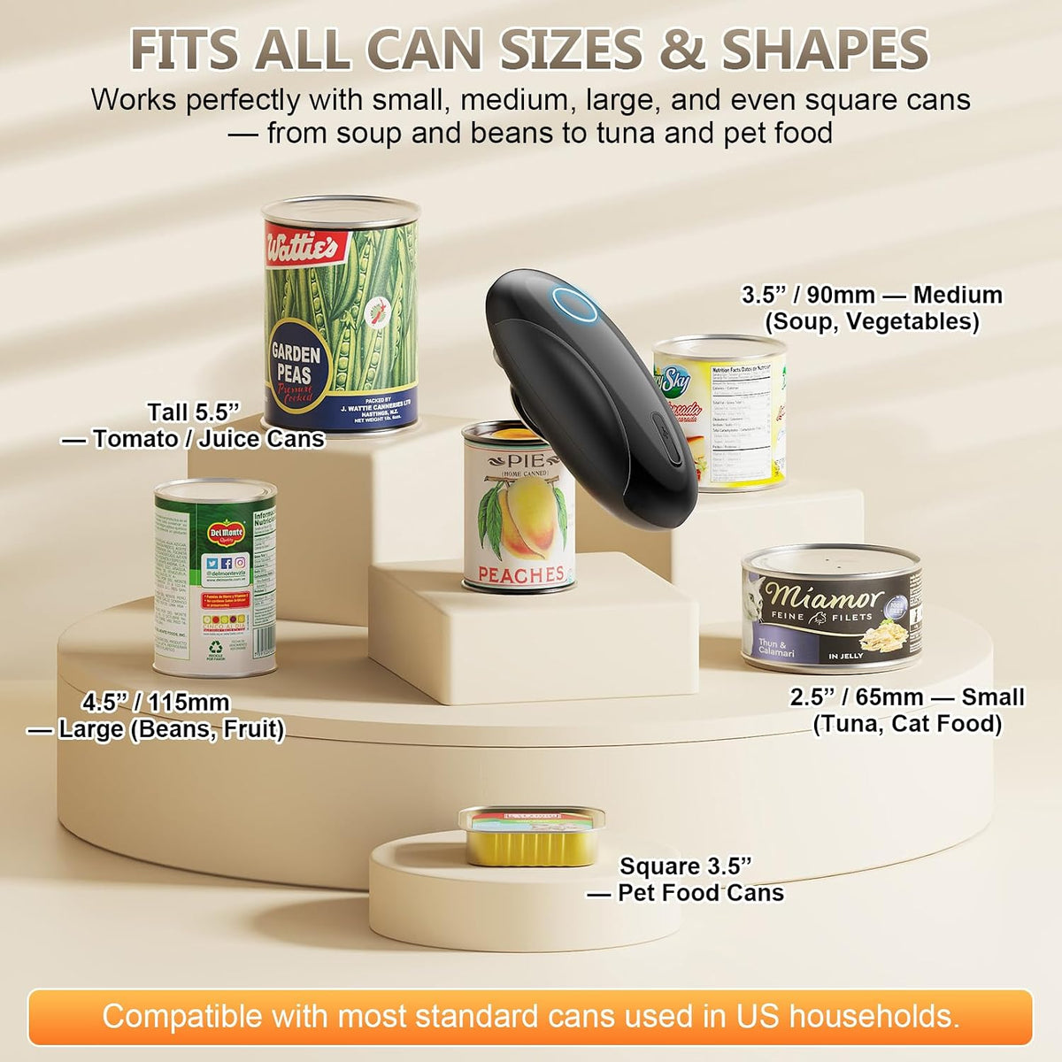 Electric Can Opener, Fast One-Touch Automatic Rechargeable Can Opener for Smooth Edge Safe Fast Opening, Fits All Cans, Hands-Free Operation, Gift Ideal for Seniors Arthritis Kitchen Gadget