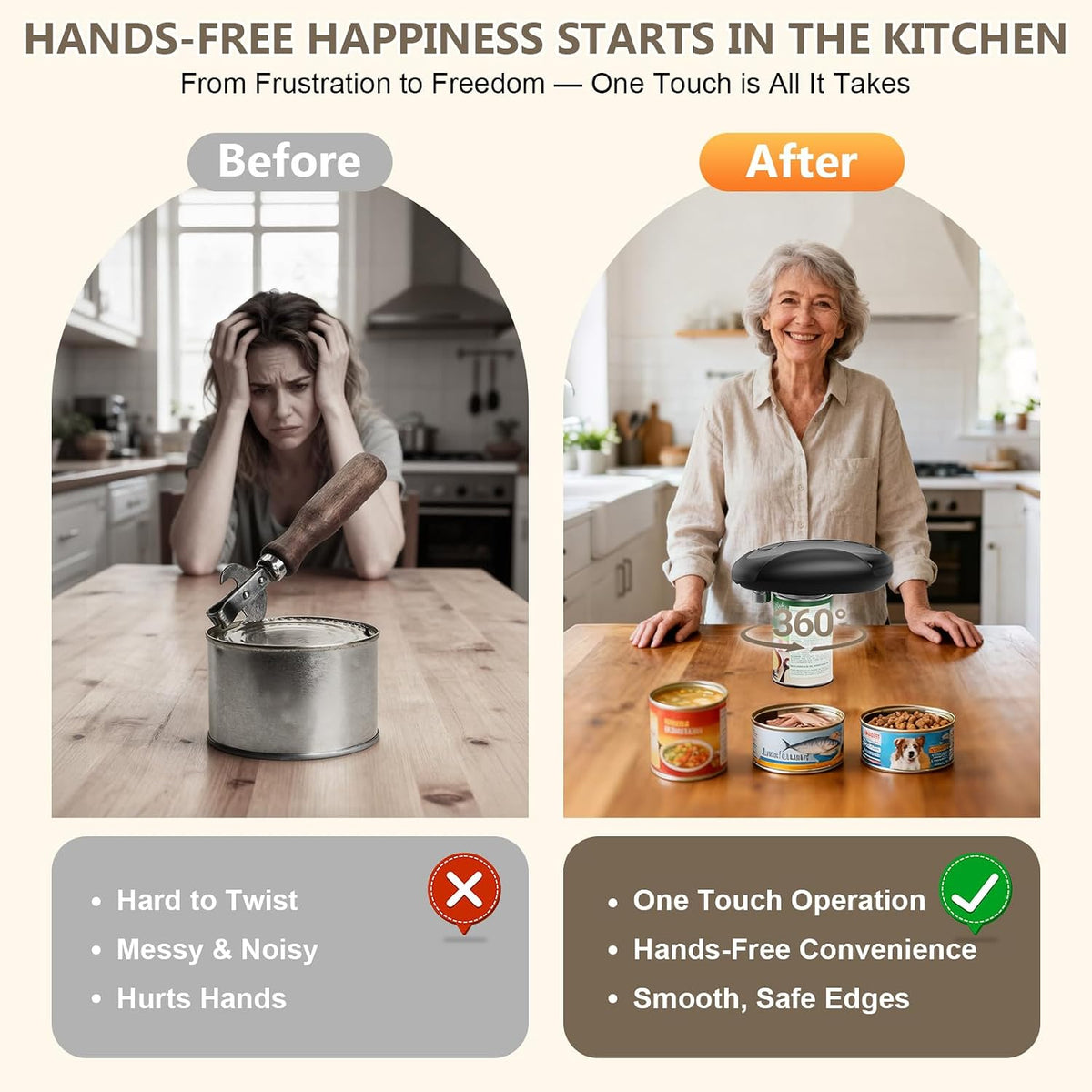 Electric Can Opener, Fast One-Touch Automatic Rechargeable Can Opener for Smooth Edge Safe Fast Opening, Fits All Cans, Hands-Free Operation, Gift Ideal for Seniors Arthritis Kitchen Gadget