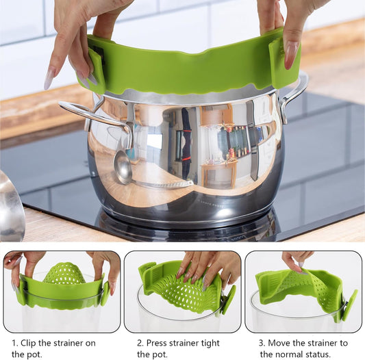 3 Pcs Silicone Clip-on Food Strainer Pasta Strainer for All Pots and Pans, Kitchen Colander for Noodle, Vegetables, Meat, Fruit, Spaghetti