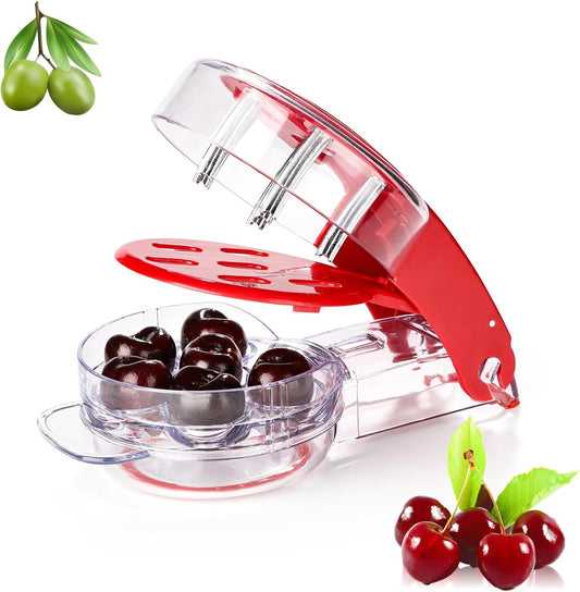 Cherry Pitter, Stainless Steel & Plastic, Red, 7.68" x 4.33" x 2.36", 6 Cherry Pit Remover, Multi-Function Fruit Pitter