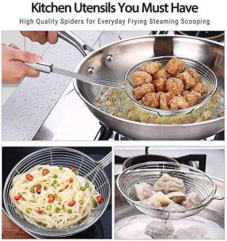 Versatile Stainless Steel Spider Strainer/Skimmer/Ladle for Cooking and Frying, Kitchen Gadgets Wire Strainer Pasta Strainer Spoon (6 Inch)