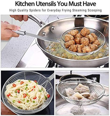 Versatile Stainless Steel Spider Strainer/Skimmer/Ladle for Cooking and Frying, Kitchen Gadgets Wire Strainer Pasta Strainer Spoon (6 Inch)