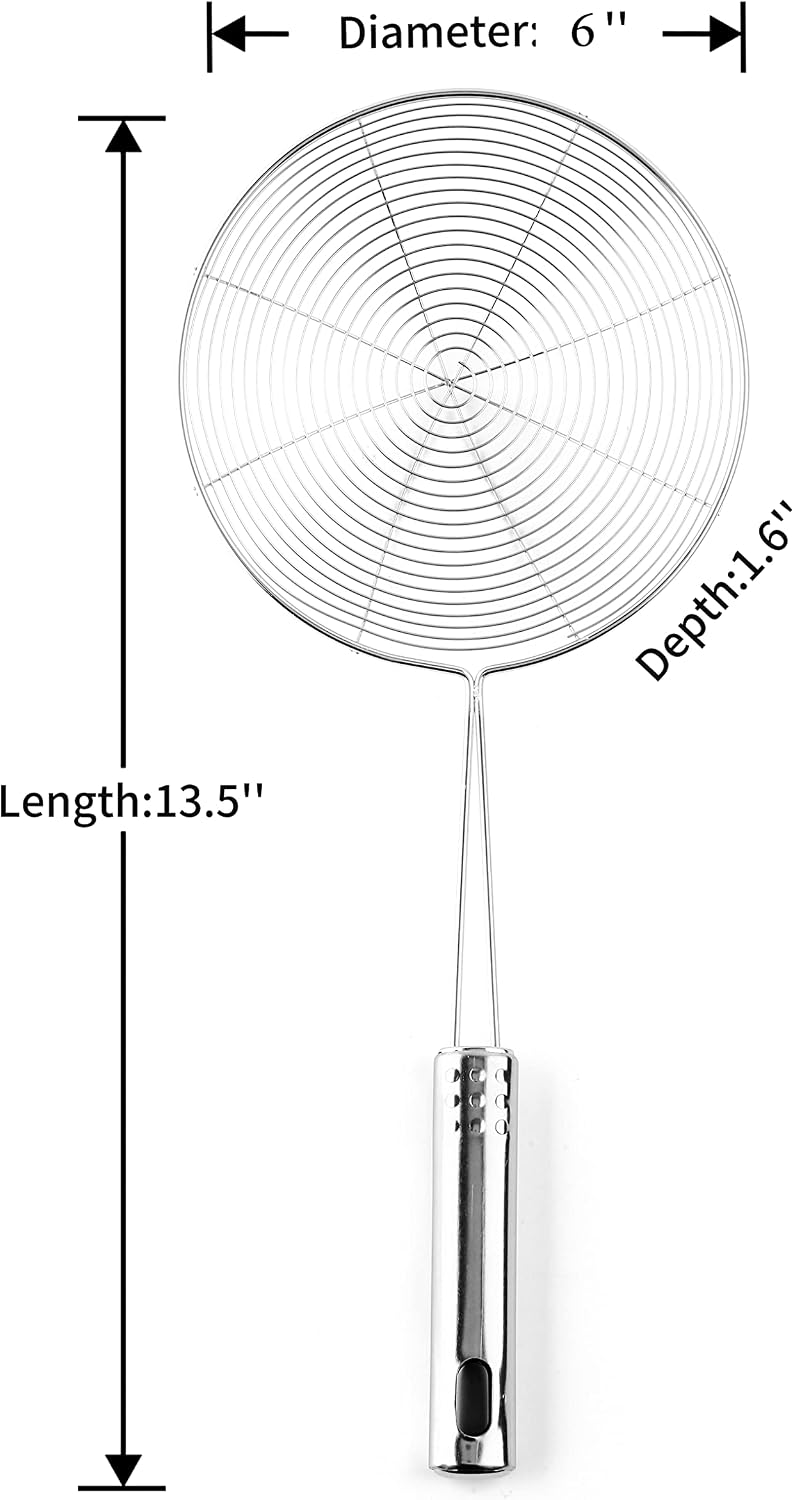 Versatile Stainless Steel Spider Strainer/Skimmer/Ladle for Cooking and Frying, Kitchen Gadgets Wire Strainer Pasta Strainer Spoon (6 Inch)