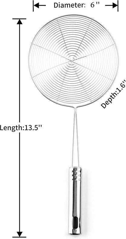 Versatile Stainless Steel Spider Strainer/Skimmer/Ladle for Cooking and Frying, Kitchen Gadgets Wire Strainer Pasta Strainer Spoon (6 Inch)
