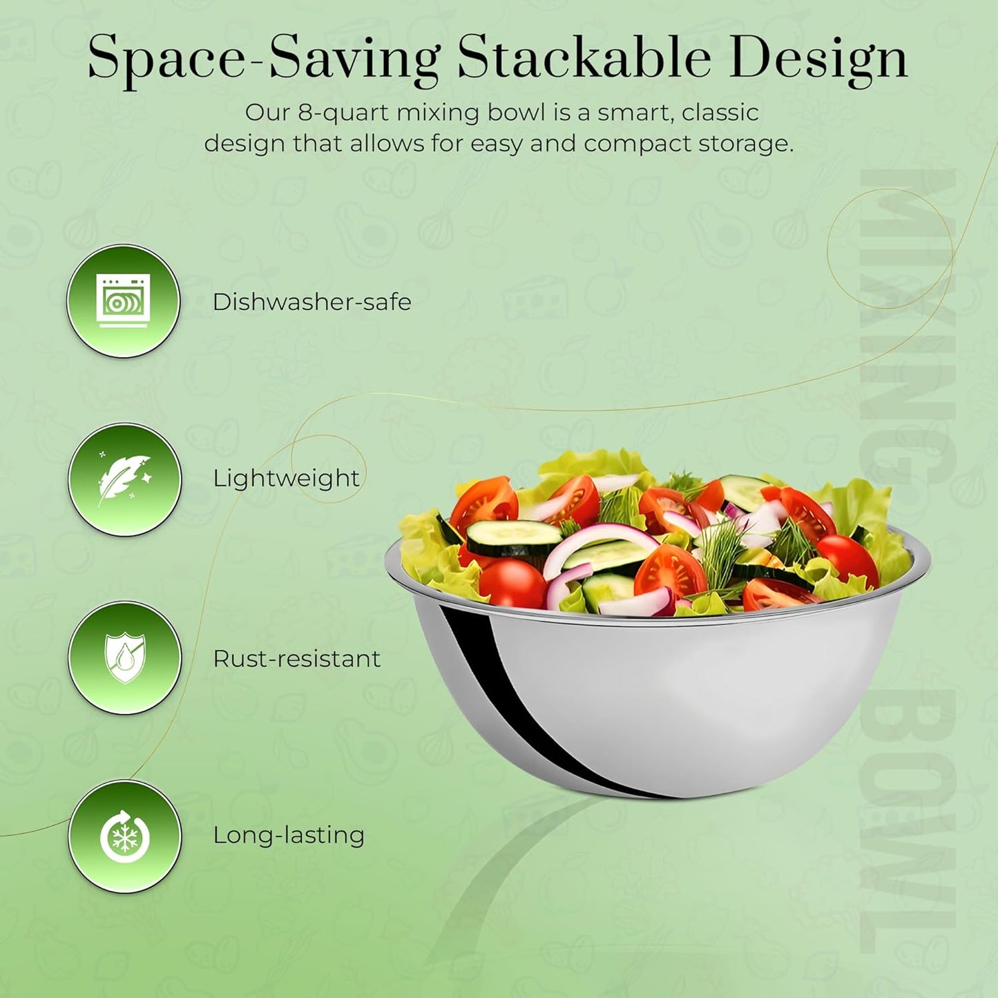 2-Pack 8 Quart Mixing Bowls |13.25-Inch Stainless Steel Bowls | Professional Grade Flat Base Mixing Bowls for Home and Commercial Kitchens