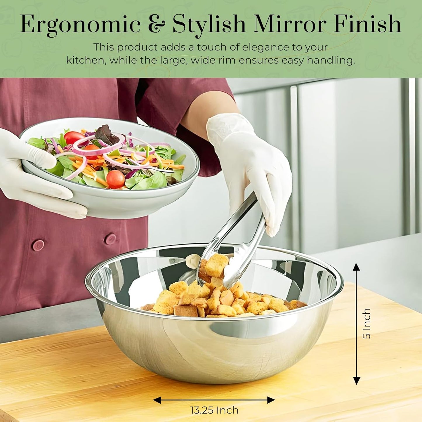 2-Pack 8 Quart Mixing Bowls |13.25-Inch Stainless Steel Bowls | Professional Grade Flat Base Mixing Bowls for Home and Commercial Kitchens