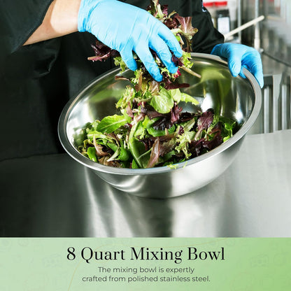 2-Pack 8 Quart Mixing Bowls |13.25-Inch Stainless Steel Bowls | Professional Grade Flat Base Mixing Bowls for Home and Commercial Kitchens