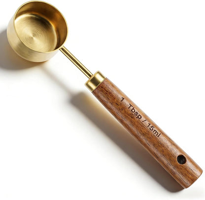15ML 1 Tablespoon Scoop, Coffee Measuring Spoon, Stainless Steel Wooden Handle 1 Teaspoon Measuring Spoon for Coffees,Tea,Spices and More