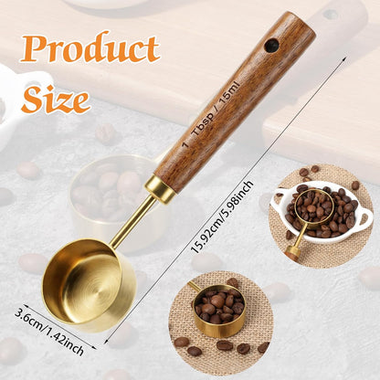 15ML 1 Tablespoon Scoop, Coffee Measuring Spoon, Stainless Steel Wooden Handle 1 Teaspoon Measuring Spoon for Coffees,Tea,Spices and More