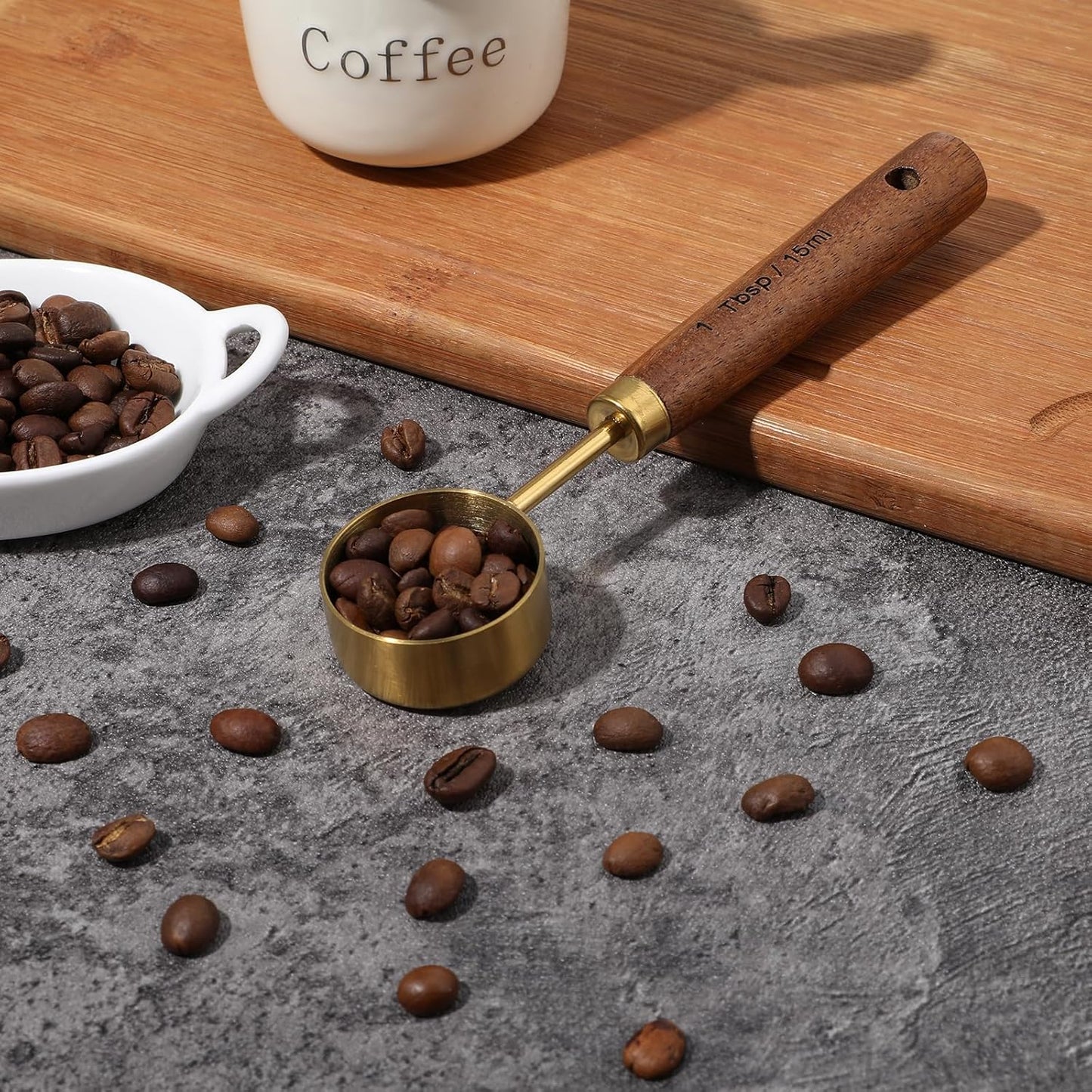 15ML 1 Tablespoon Scoop, Coffee Measuring Spoon, Stainless Steel Wooden Handle 1 Teaspoon Measuring Spoon for Coffees,Tea,Spices and More
