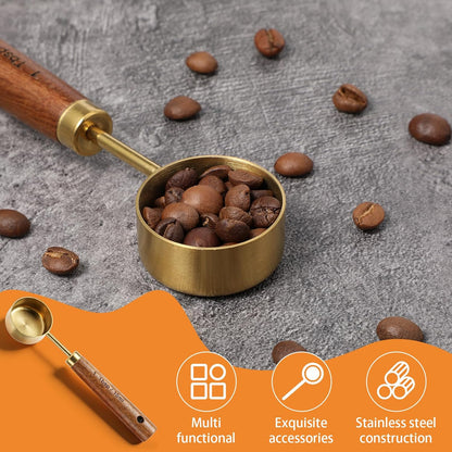 15ML 1 Tablespoon Scoop, Coffee Measuring Spoon, Stainless Steel Wooden Handle 1 Teaspoon Measuring Spoon for Coffees,Tea,Spices and More